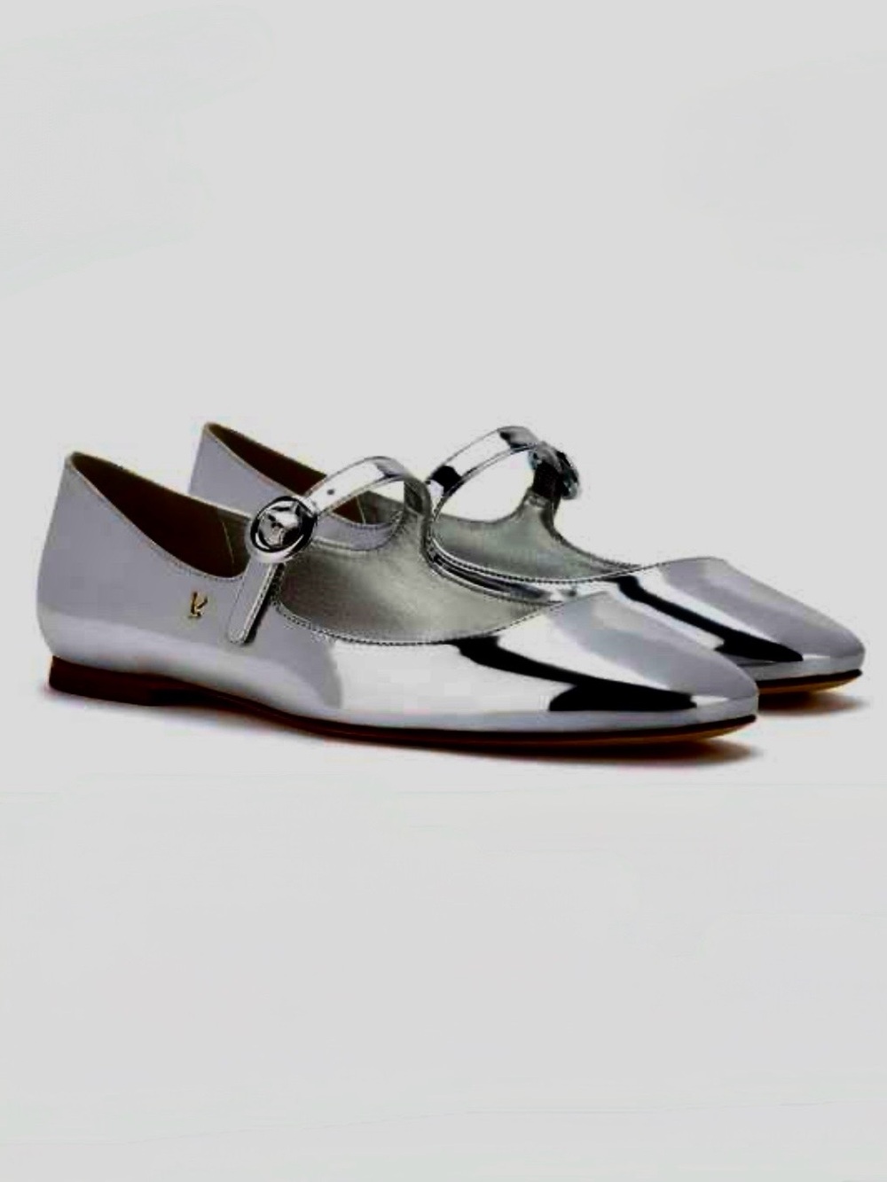 Larroude Blair Silver Mary Jane’s Ballet Flats Silver Mirror Size 8 Used - Picture 3 of 17